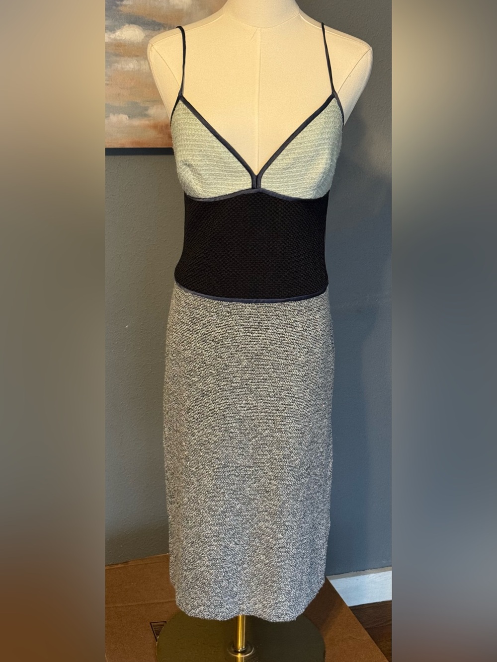 St John Knit EVENING Black Sea Blue Multi DRESS Size 4 $1095